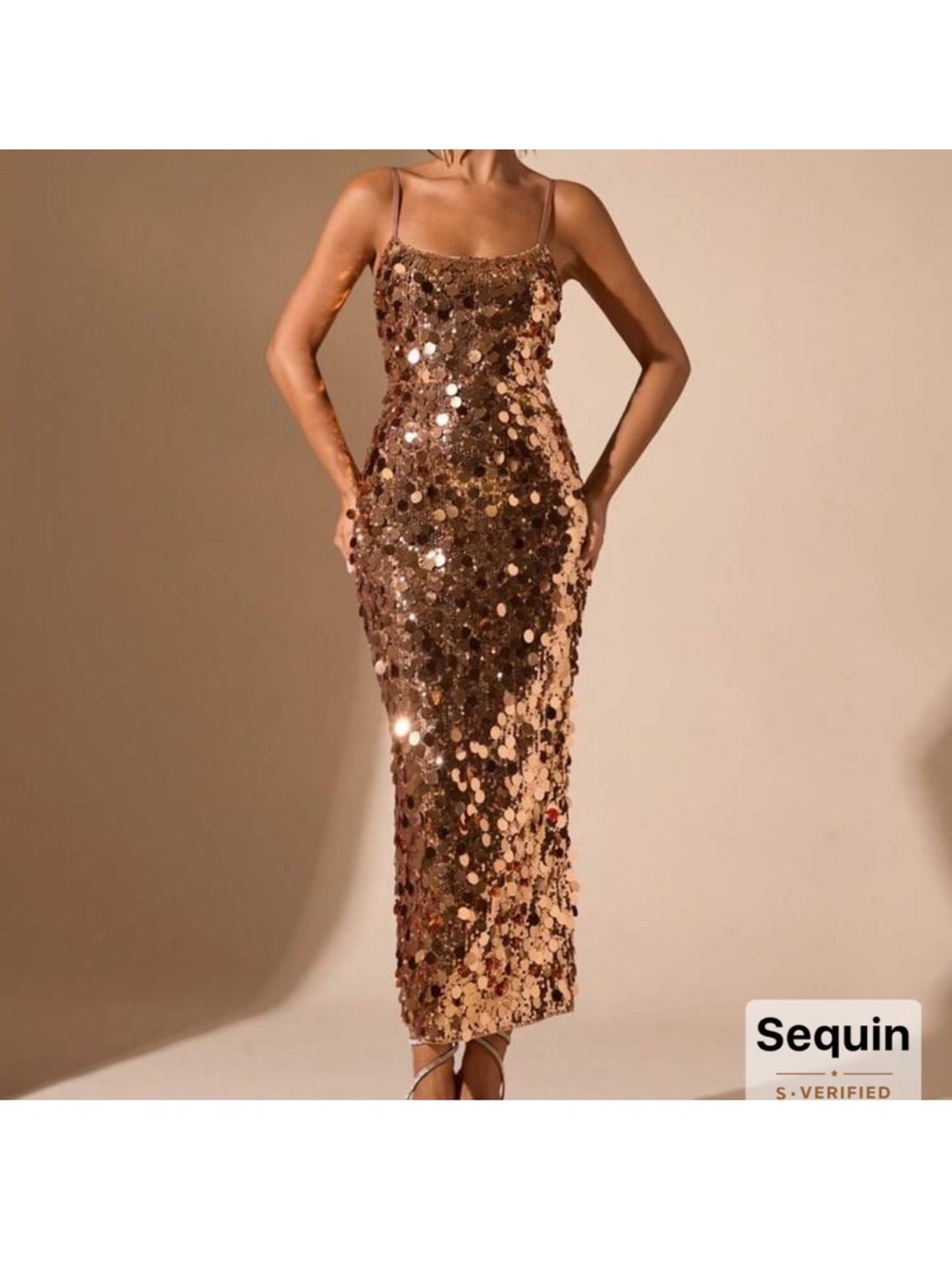 Gold Sequin Bodycon Dress & Black Iridescent Sequin Dress - Picture 2 of 3